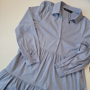 Zara Blue sky long sleeve Midi Dress (M/medium)
